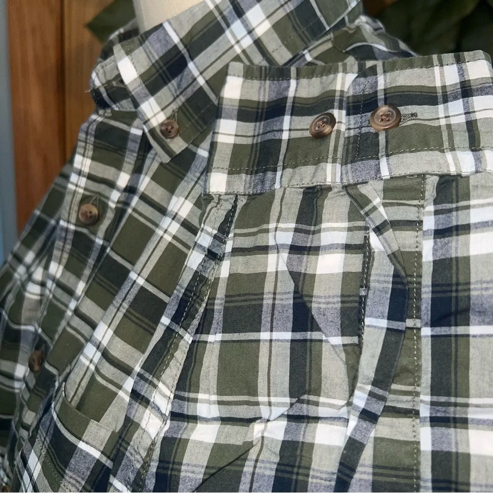 Banana Republic Green‎ Plaid Shirt Untuck Fit Size Large Cotton